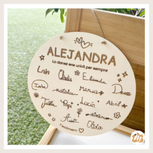 Disco madera 20cm con firmas infantiles para profes